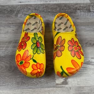 Vintage Birkenstock Yellow Floral Clogs Slip On Garden Retro Boho 90s Size 10
